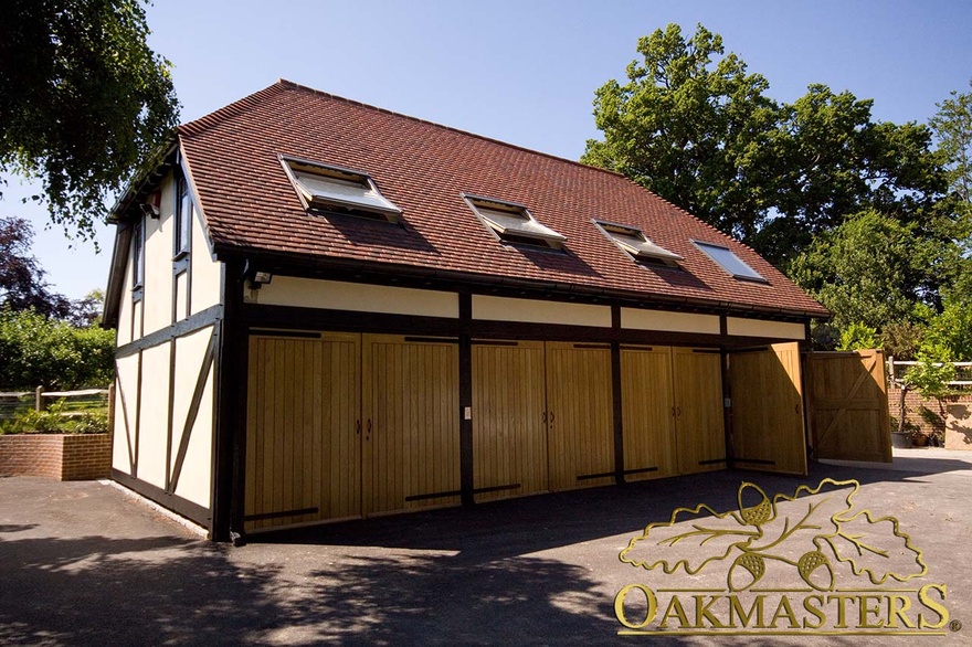 Large four bay oak framed garage with loft space