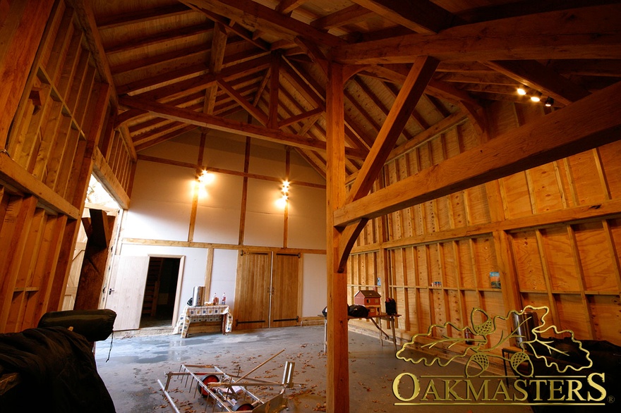 Cavernous space inside an oak barn
