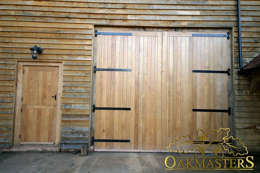 Detail of large oak barn door