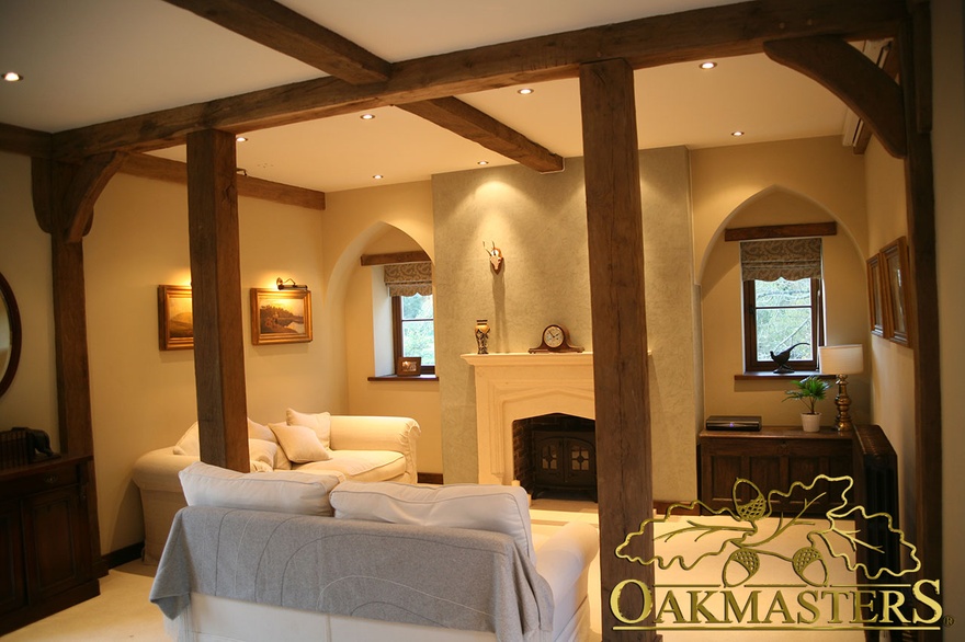 Minimalist oak ceiling beam and post structure - 174841