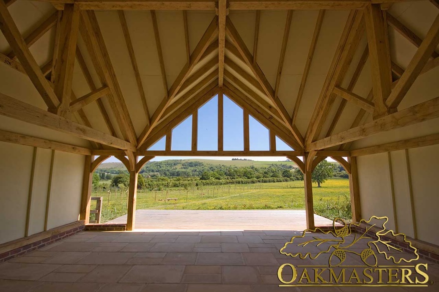 Beautiful detail created with multi directional oak roof rafters