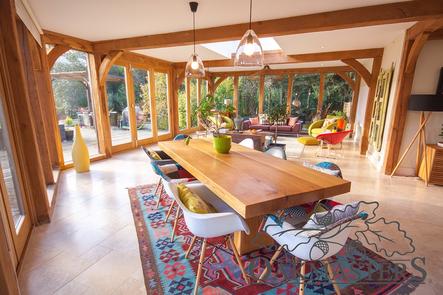Oak garden room serves as a family dining room