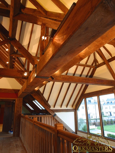 View of the inside of the oak roof and out through the glazed gable