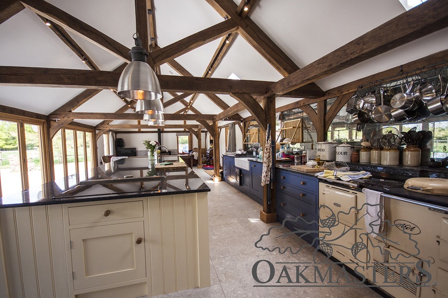 The former stable block now accommodates a large kitchen with a beautiful oak vaulted ceiling