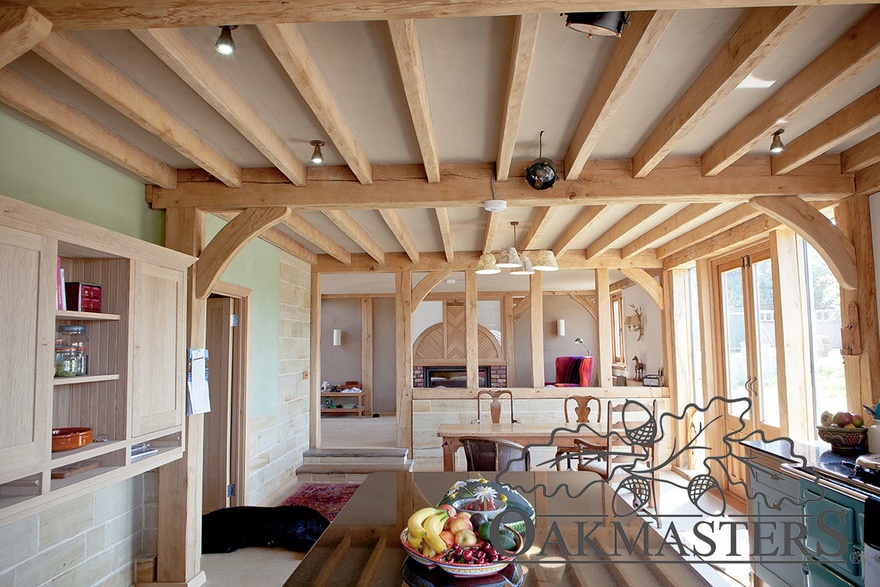Country style kitchen oak beam ceiling layout