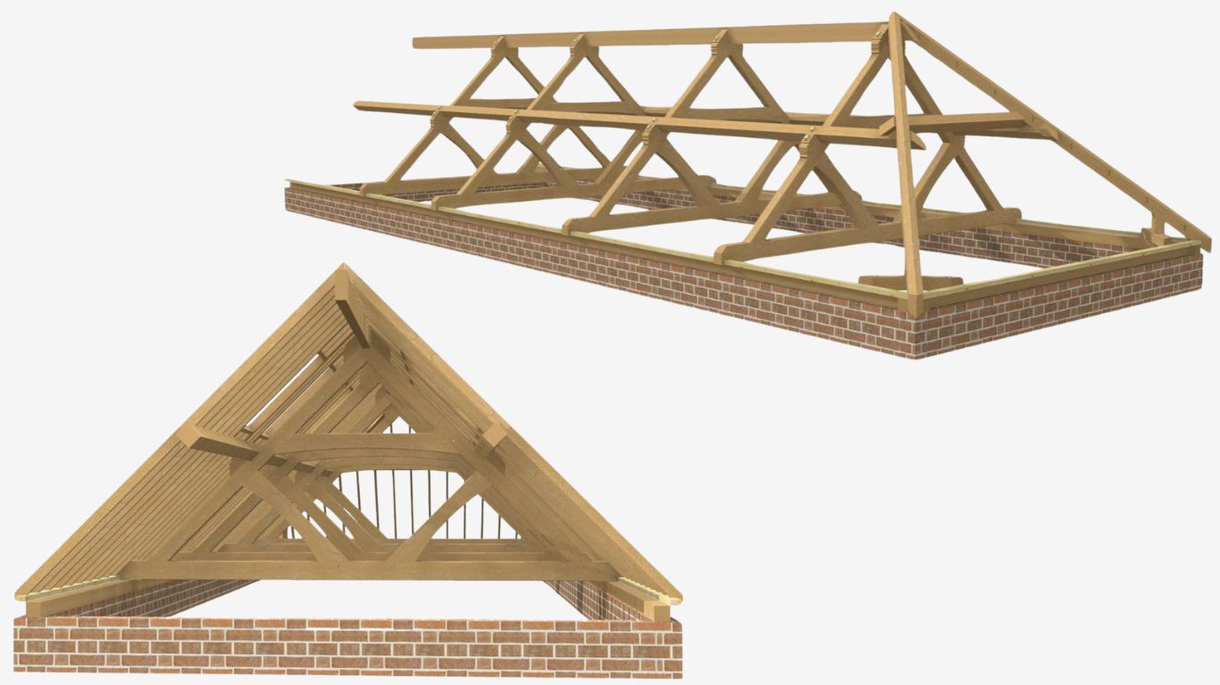 3d design of an oak roof truss