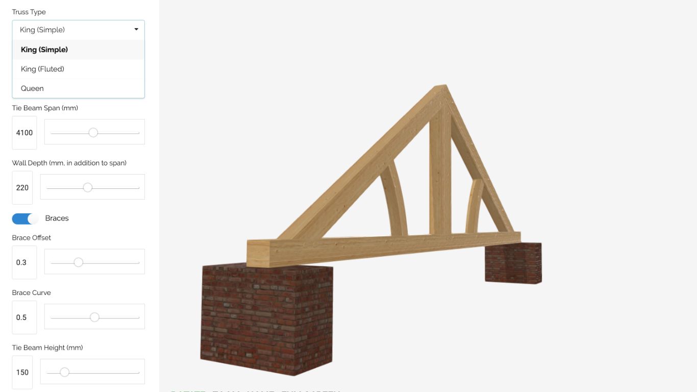 Design configurator tool for roof trusses