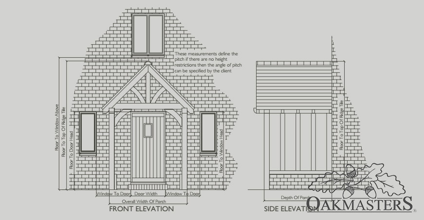 Drawing helping you to measure out the space for your oak framed porch