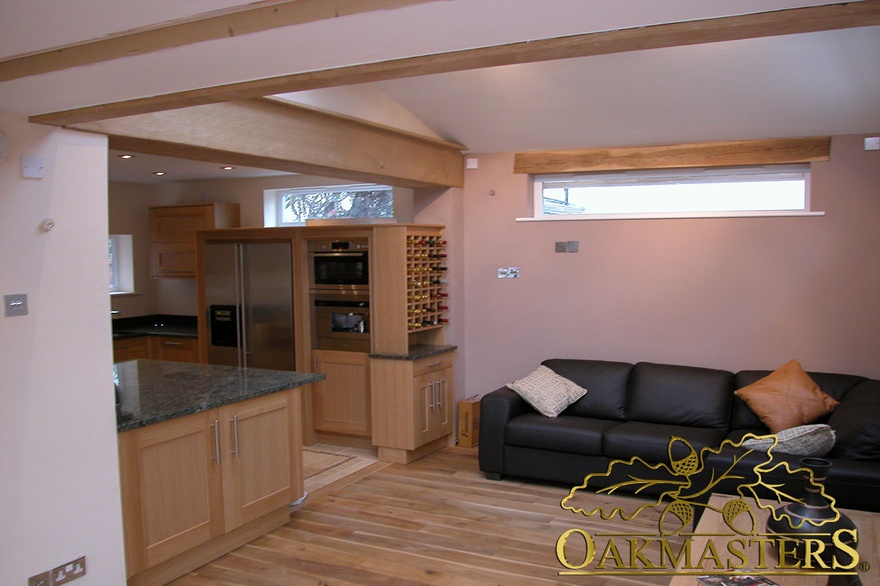 Oak-cased steel joists in a contemporary home