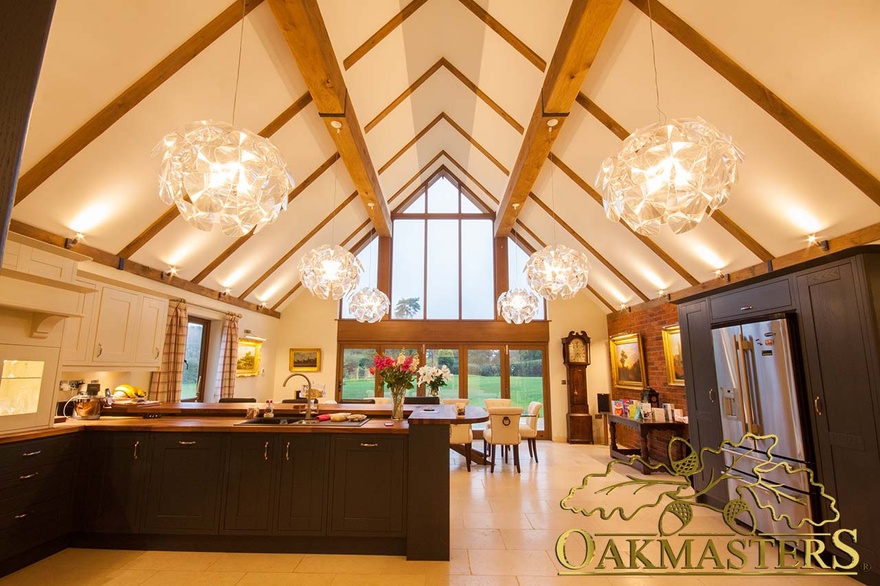 Unsightly steel beams covered with oak beam casings