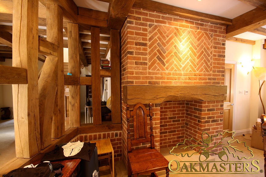 Stunning oak and brick open fireplace