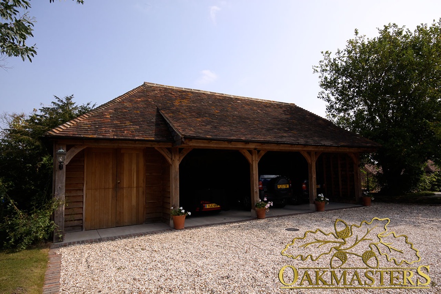 3 bay oak framed garage with closed store room