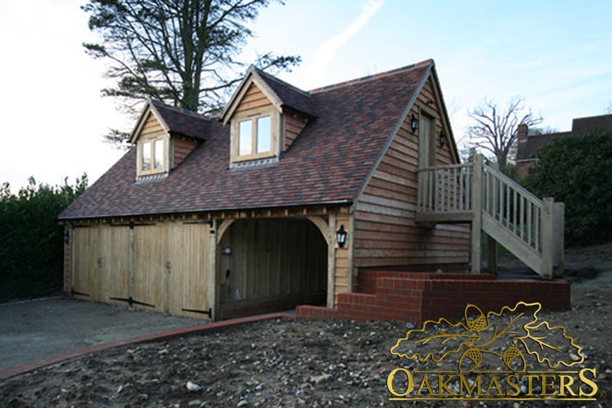 3 bay partially open garage with loft and staircase