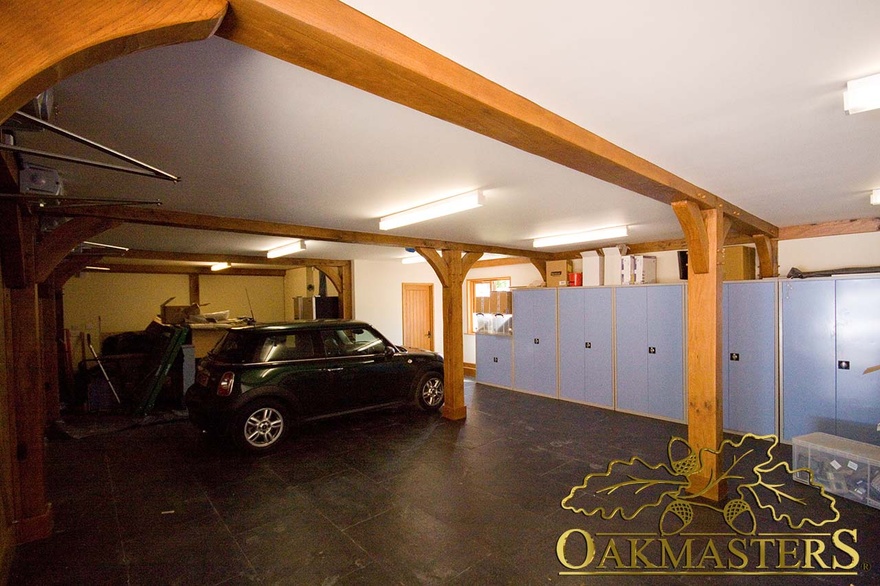 Internal view of a closed four bay oak garage