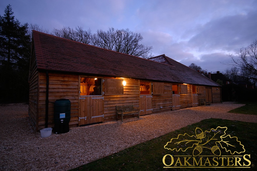 Beautifully lit up oak framed stables