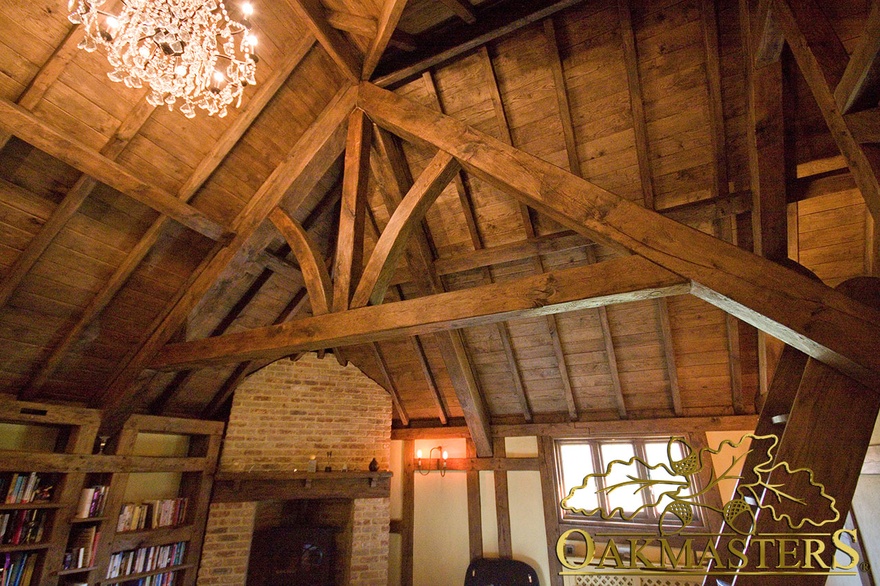 Oak king post truss with raised tie