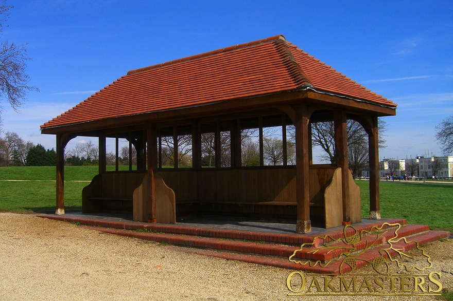 Large oak-framed park rain shelter