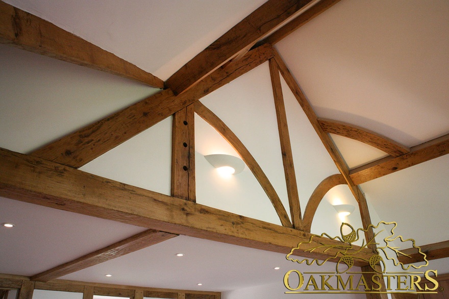 Exposed oak truss in unusual country residence