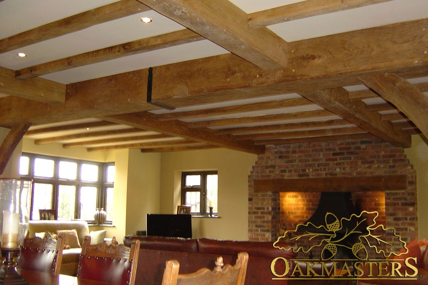 Encased steel beam gives additional support to this solid oak beam layout - 152554