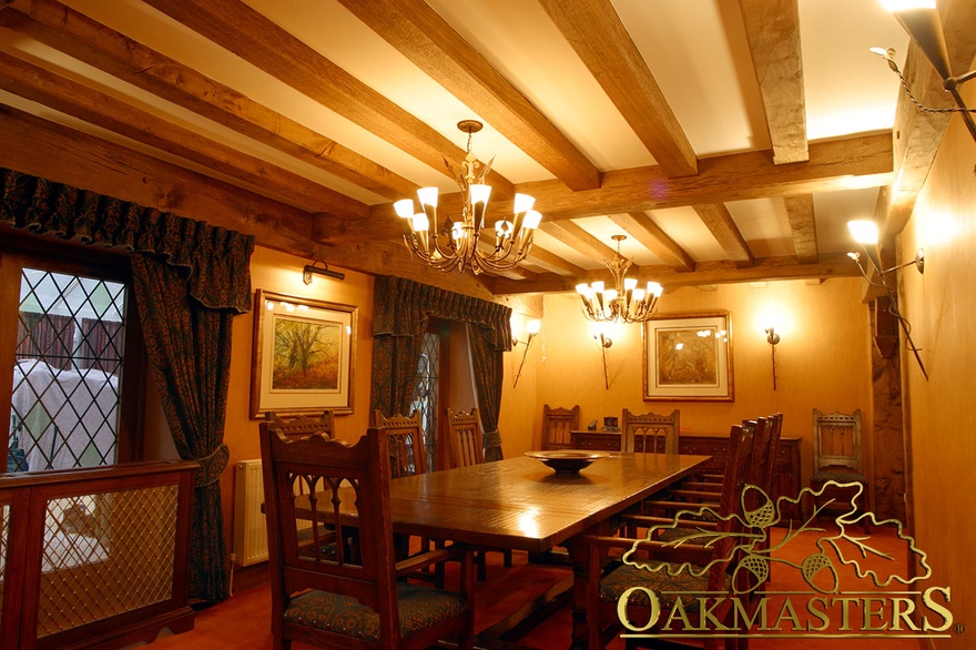 Heavy oak ceiling layout in a country house dining room - 164942