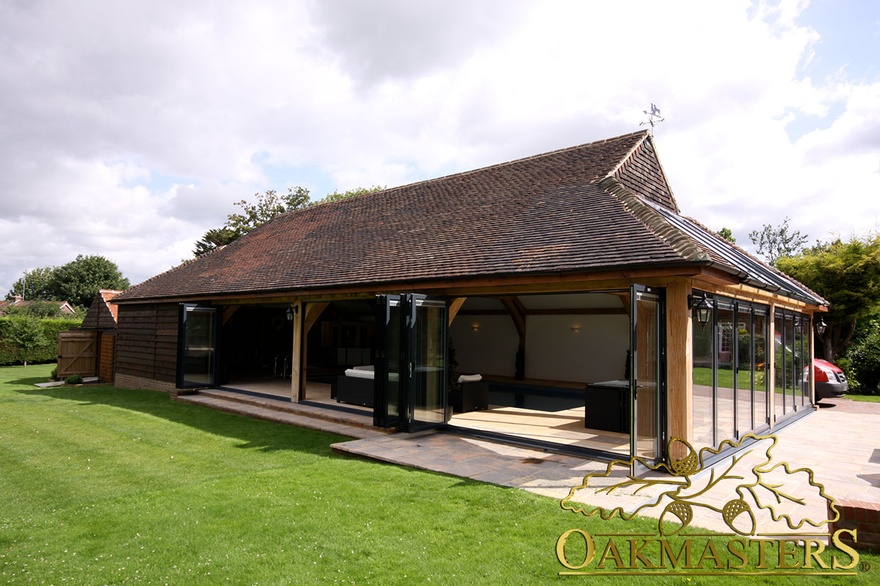 Exterior of a stunning oak framed pool building