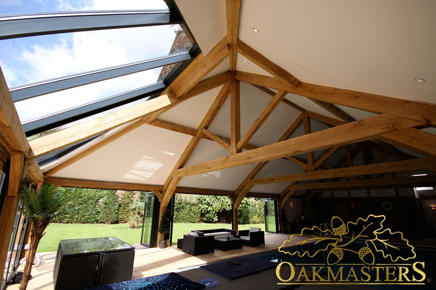 Aluminium glazed roof on an oak framed pool building