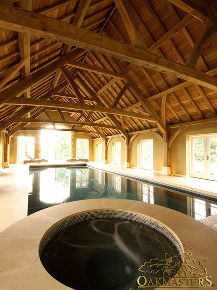 Large vaulted wooden roof in pool building