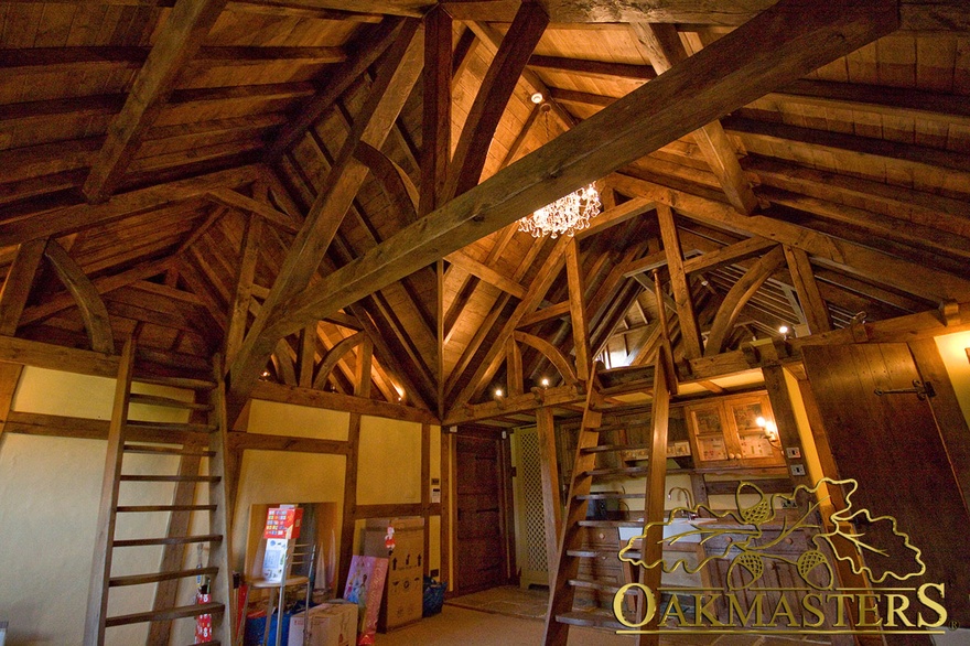 Cosy mountain lodge-like loft room complete with a ladder