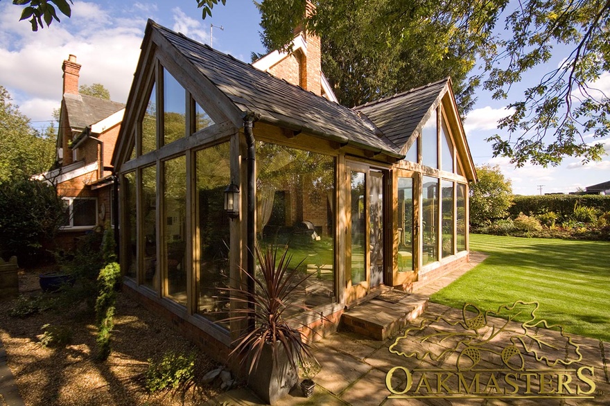 Two glazed gable ends and full height windows in garden room