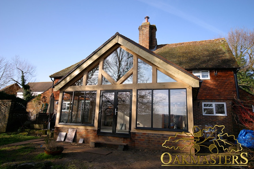 Modern glazing on oakframe sun room