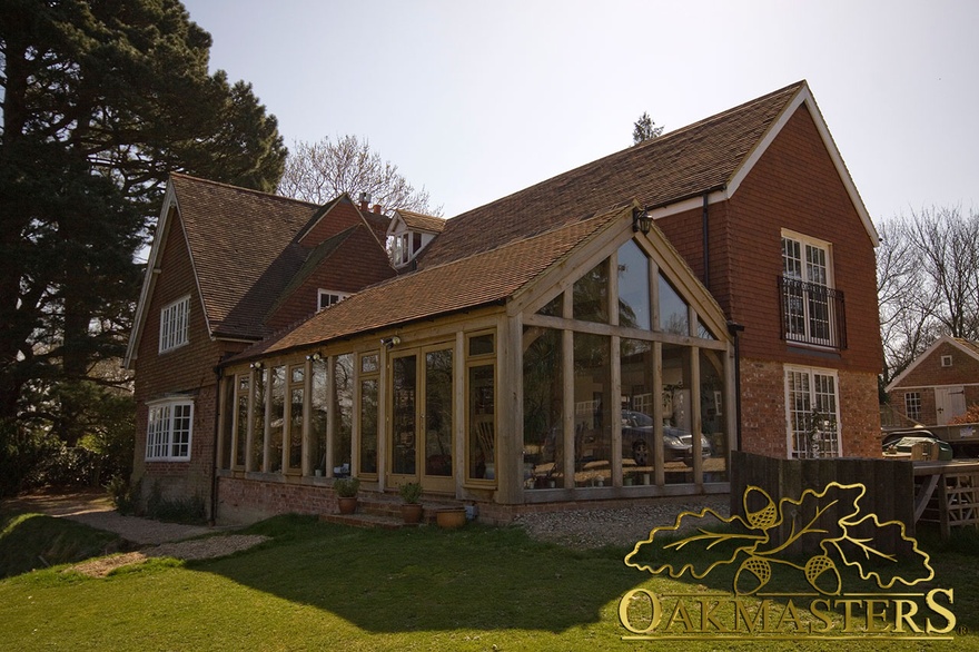 Glazed gable end exterior of multi level garden room