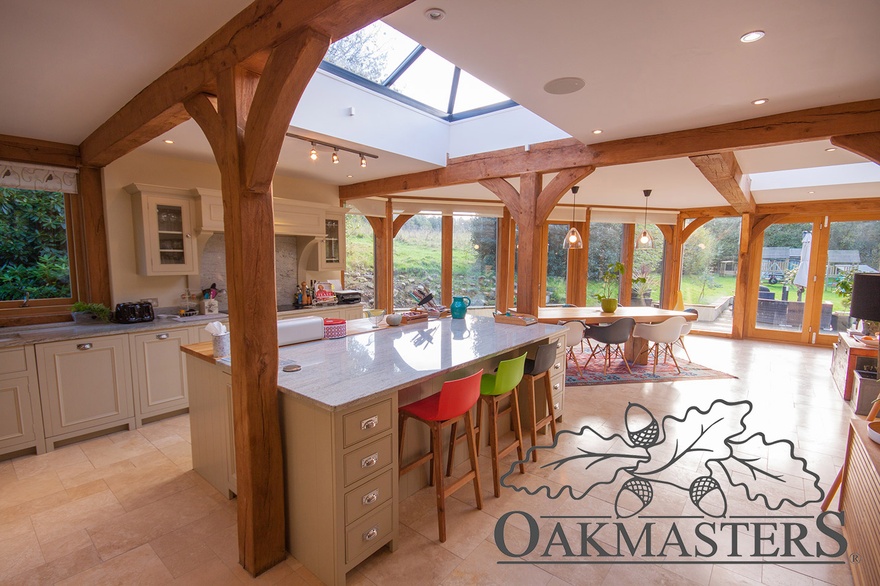 Roof lantern is a great way to stream light into an oak framed garden room