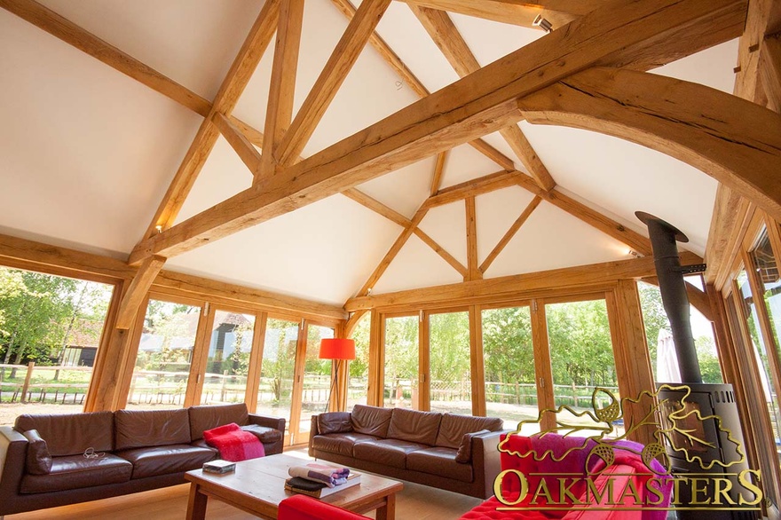 Glazed vaulted extension with king post trusses