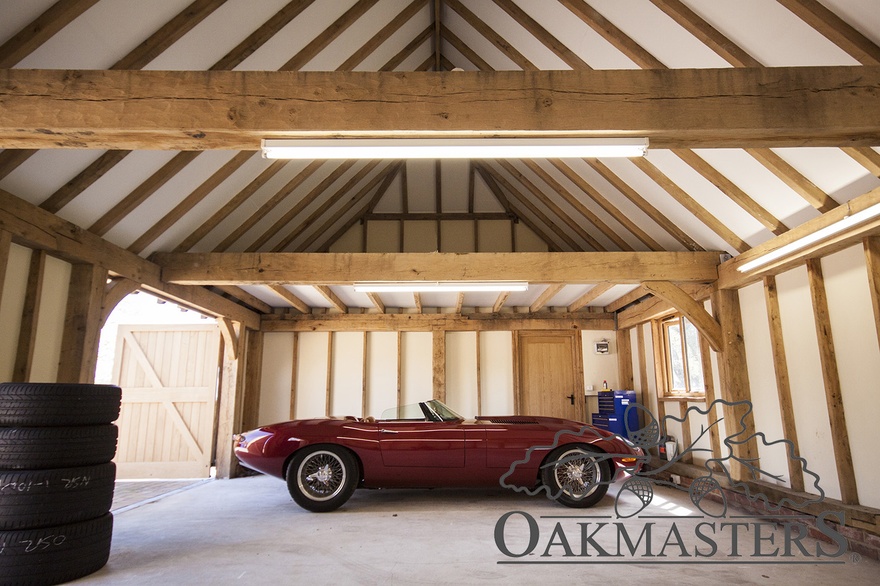 Inside an open loft storage space takes up half of the width