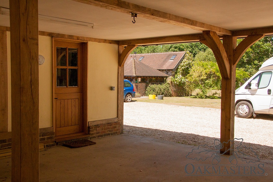 View out of the open garage bay