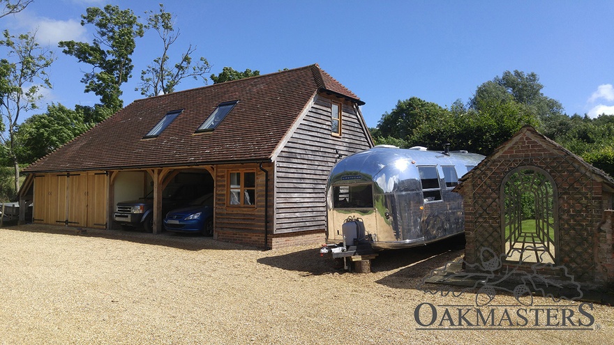The garage is designed with a 45 degree roof angle to accommodate the loft soace
