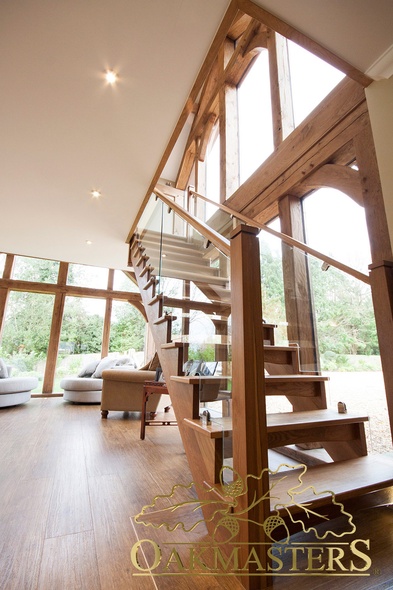 Oak staircase is situated in a glazed oak framed gable