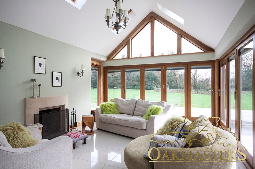 Oak framed glazed gable in the snug area