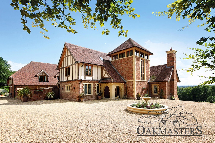 External oak cladding creates an interesting feature on the front of the house