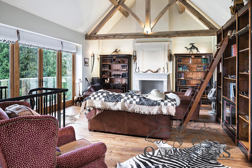 Oak vaulted ceiling in the living area of the house