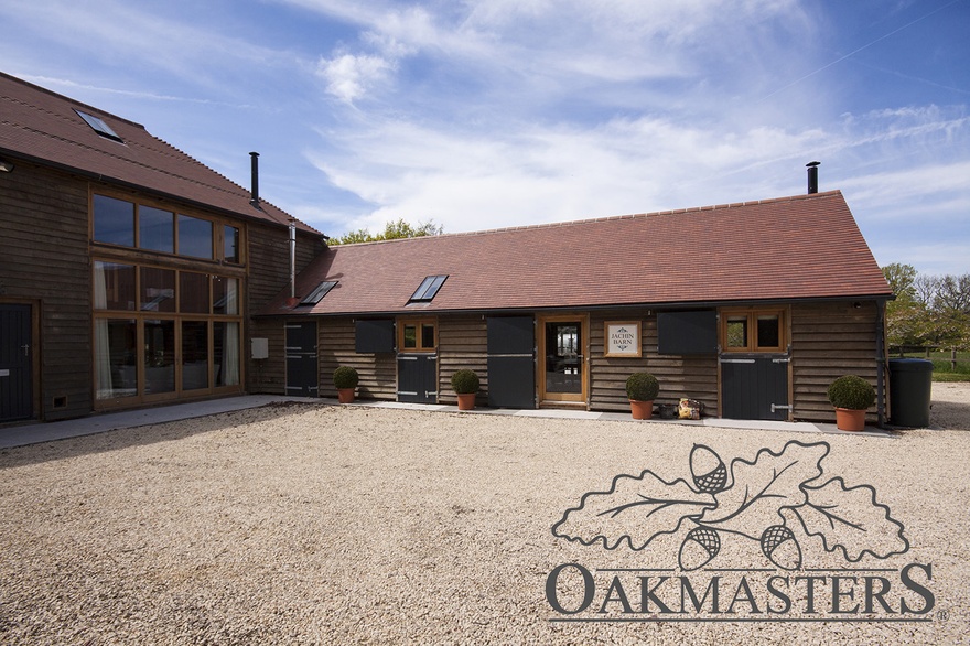 Close up view of the oak barn from the front courtyard