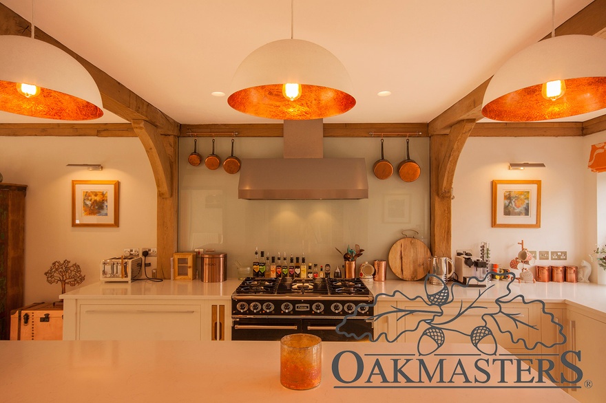 Open plan kitchen on the ground floor of the oak framed extension