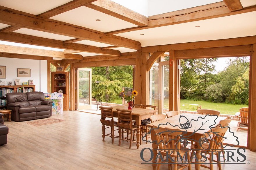 Inside, the oak orangery provides huge dining and family space