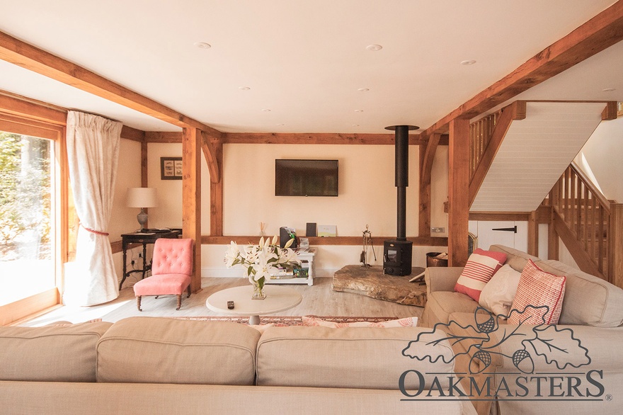 Traditional, yet bright and airy cottage interior with a few oak beams.