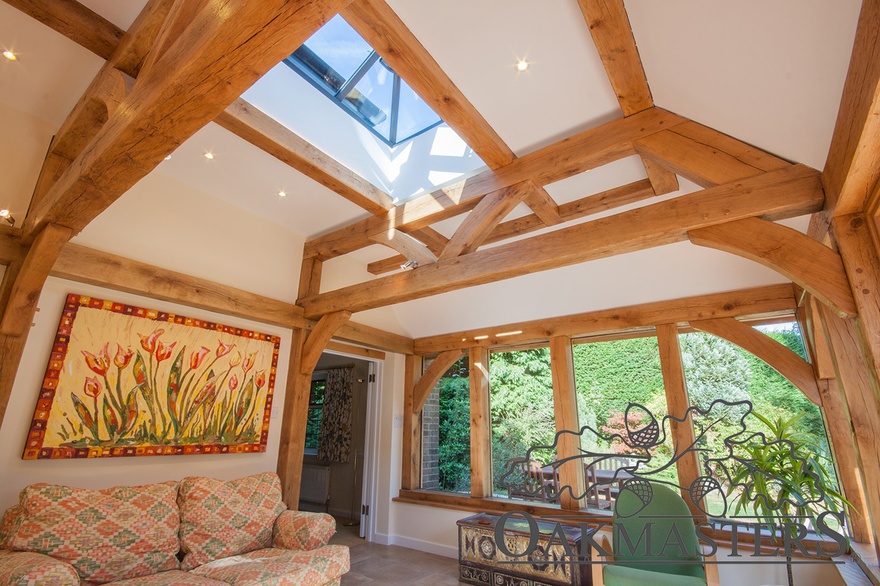 Inside view of the semi-flat oak roof