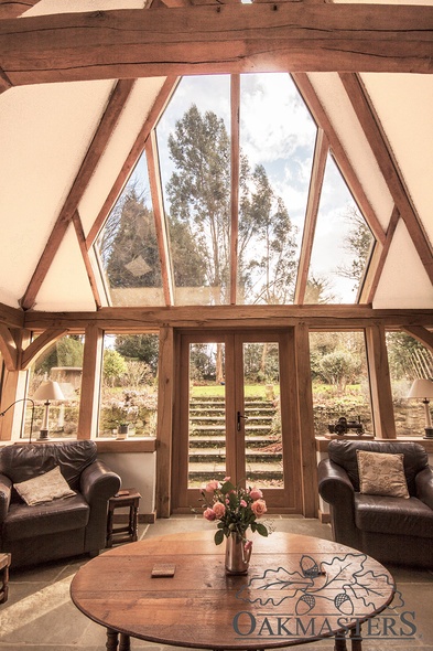 Part of the oak roof is glazed to allow the natural light in