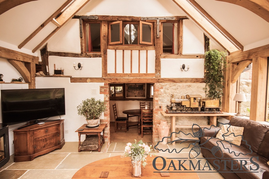 The new oak garden room connects to the old house through the original doorway, which was left open