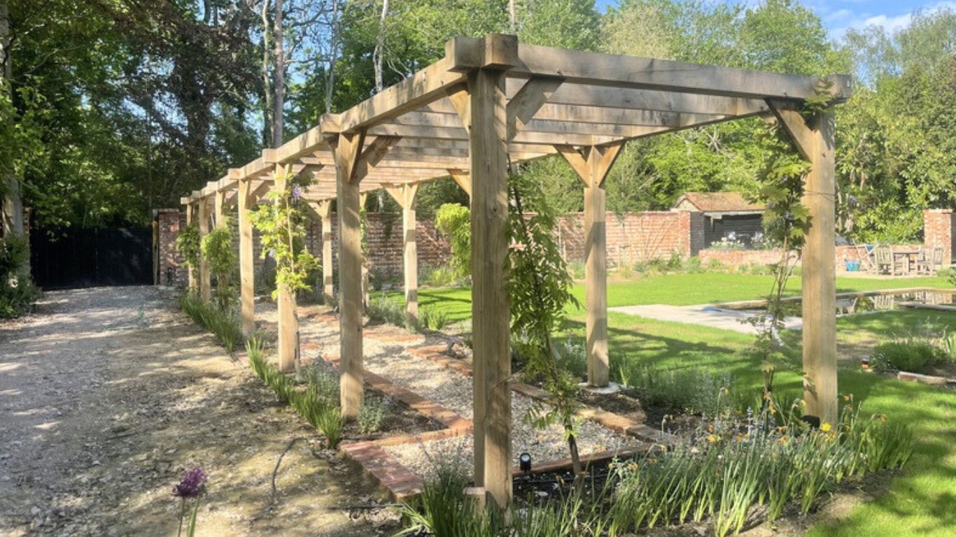 Stunning oak pergola. Our oak pergola kits offer a timeless and durable addition to any garden