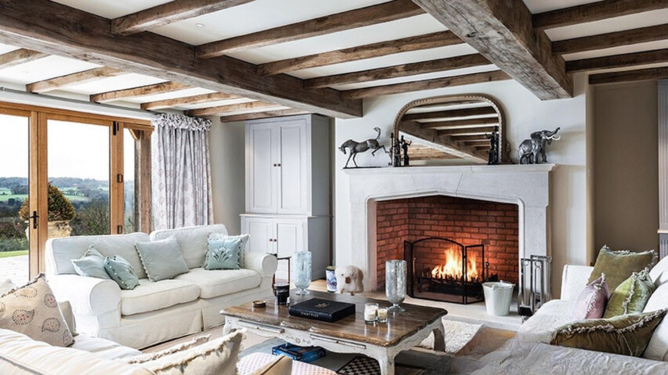 Structural oak beam in the living room, offering support and enhancing the room's character.