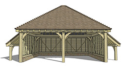 2 bay garage with logstores